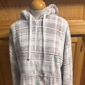Women's Medium Cuddl Duds Gray Plaid Sleep Shirt Extra Warm Soft Comfortable